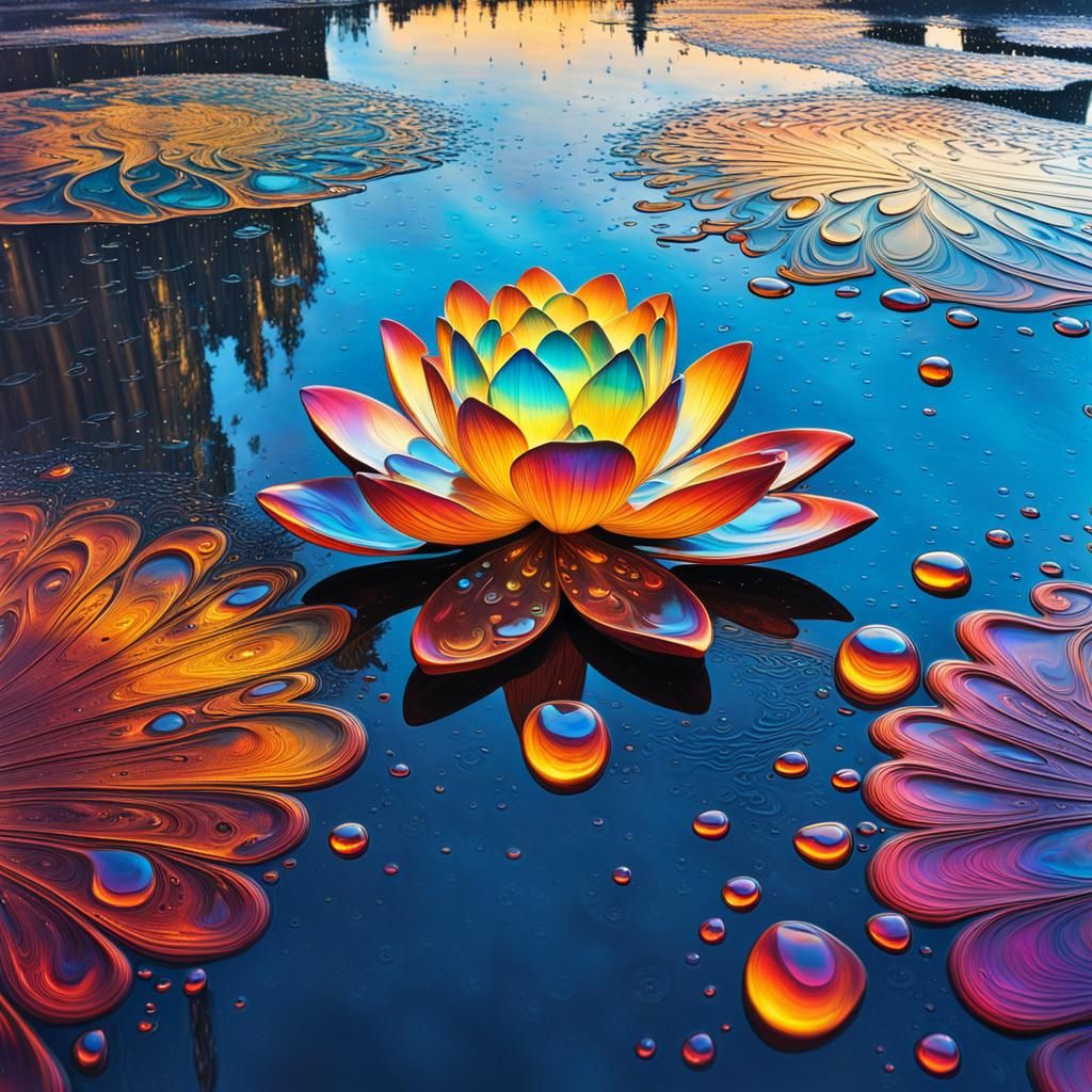 Iridescent Oil Droplets Form World Silhouettes