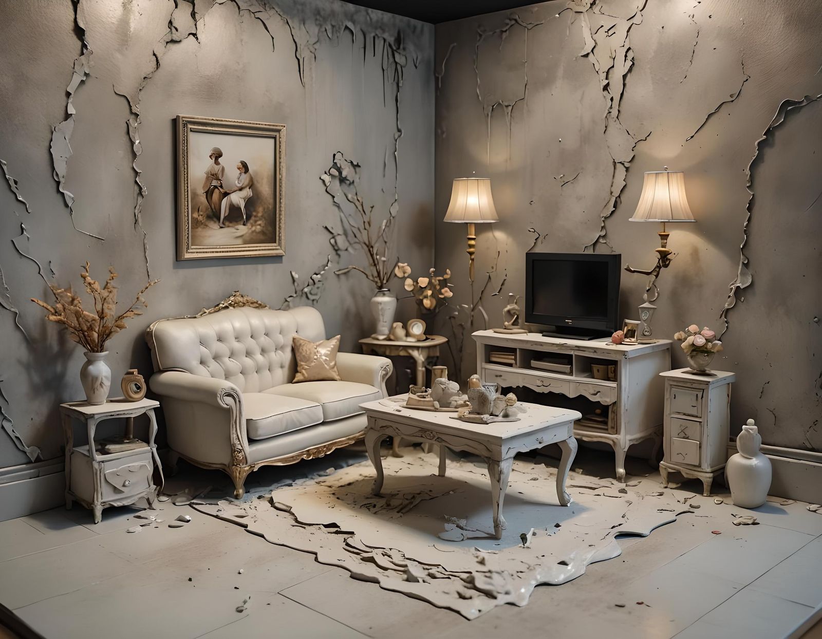 Luxury Living Room Diorama in Mixed Media