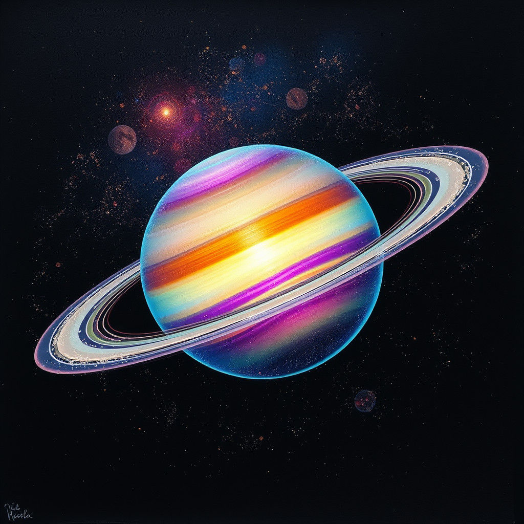 Iridescent Saturn in Holographic Astral Cosmic Illustration