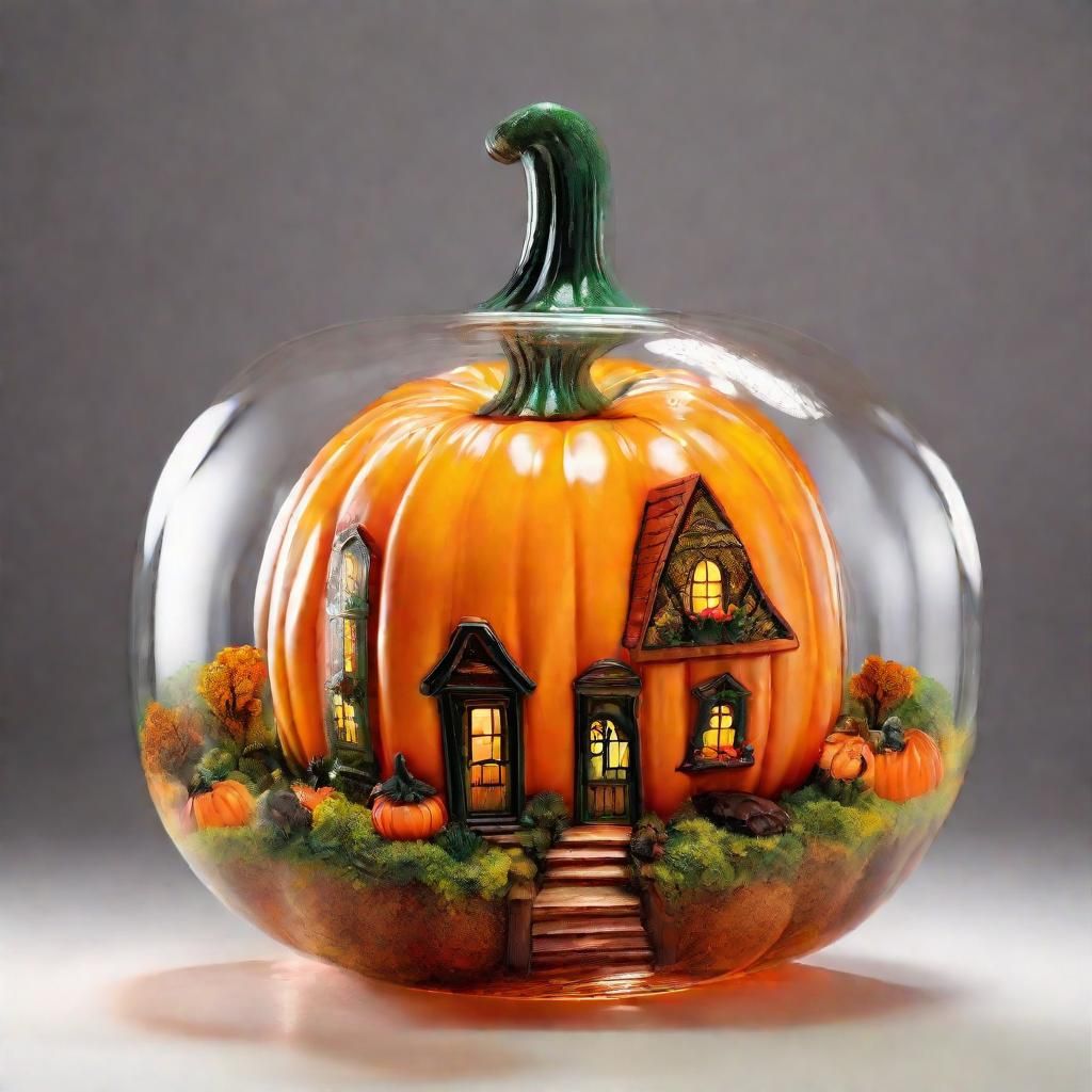 Enchanting Autumn Scene Inside Transparent Pumpkin