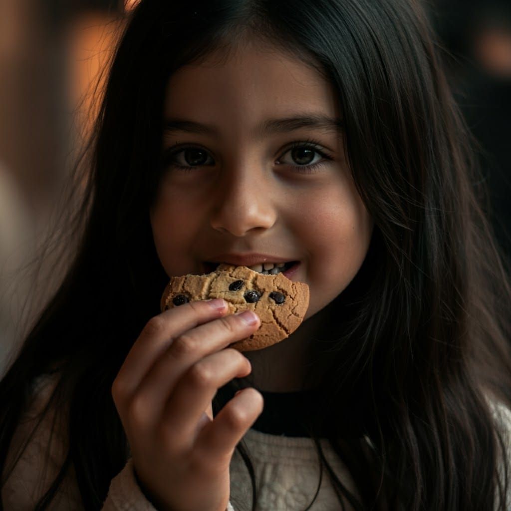 Italian Girl's Serene Cookie Moment