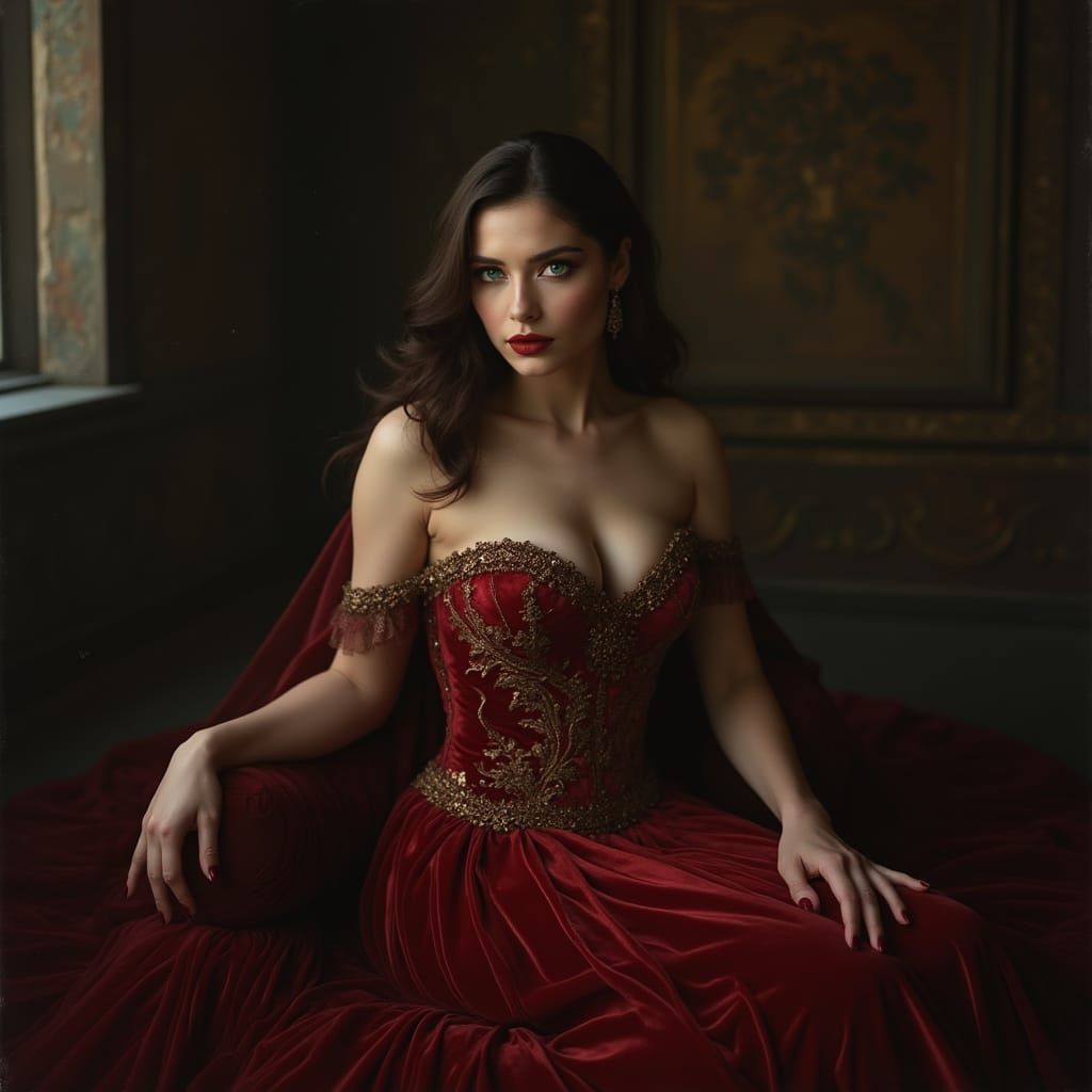 Ethereal Vampire in Velvet Gown