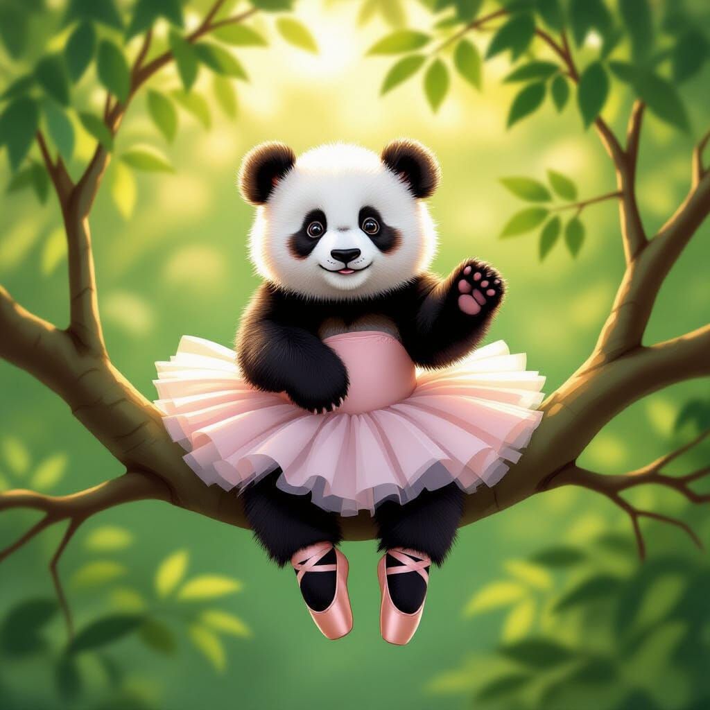 Panda in Tutu Dancing in Tree