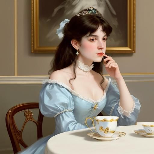 Princess Sipping Tea, Classical Portraiture Style