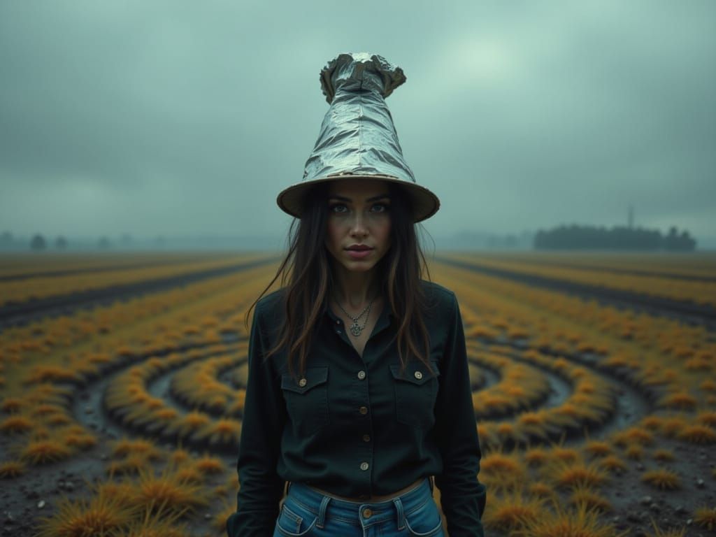 Ethereal Woman in Liminal Space, Surrounded by Flickering Li...