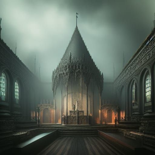 Dramatic Gothic Bedroom in Digital Matte Painting Style