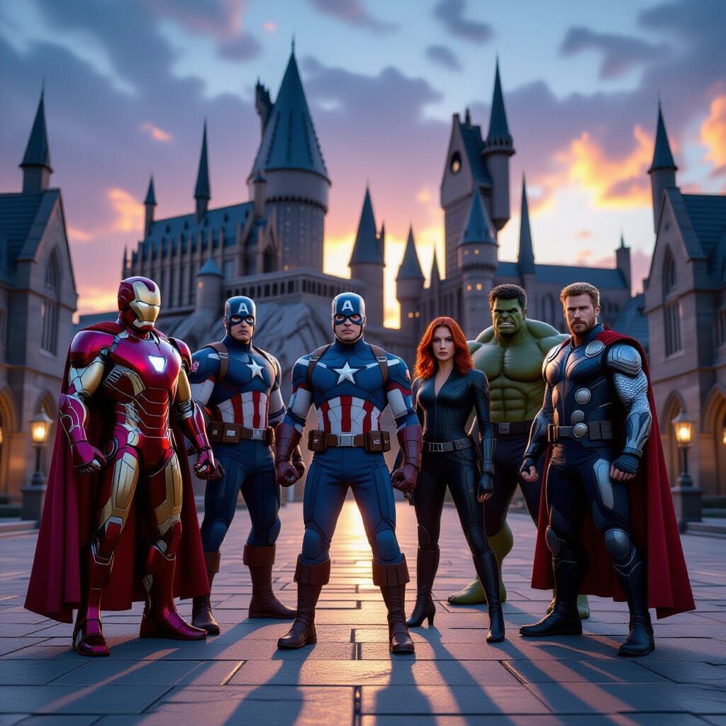 Avengers Assemble at Hogwarts Castle Courtyard