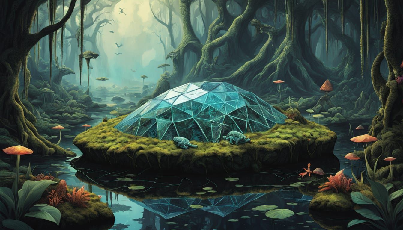 Dreamlike Bioluminescent Geode Nymph in Digital Art