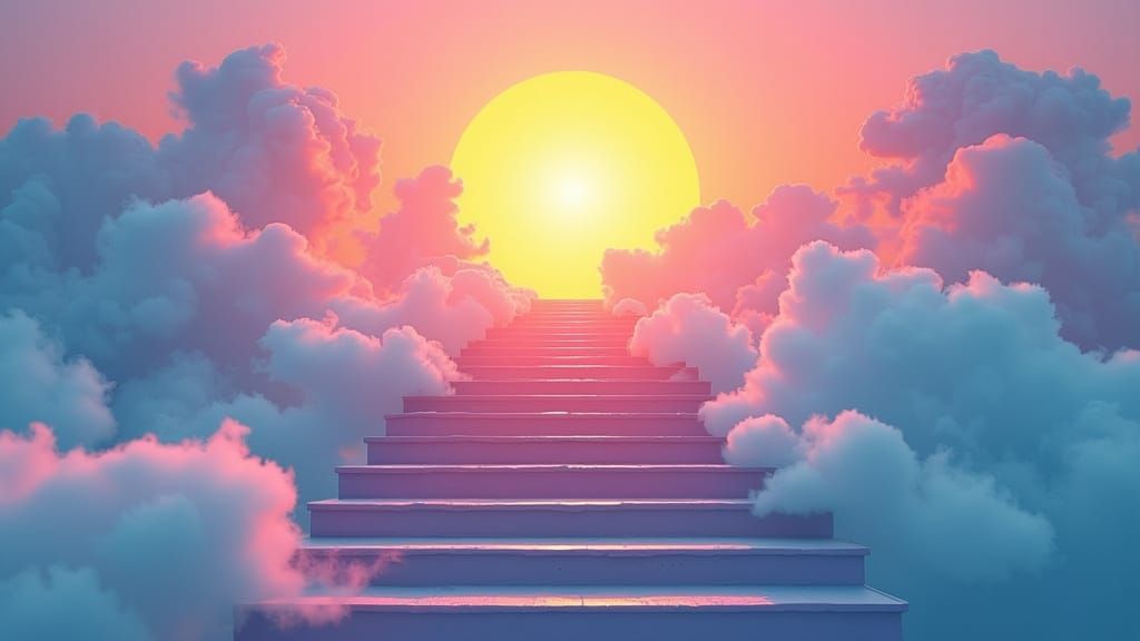 Surreal Stairway to Heaven in Digital Art Style