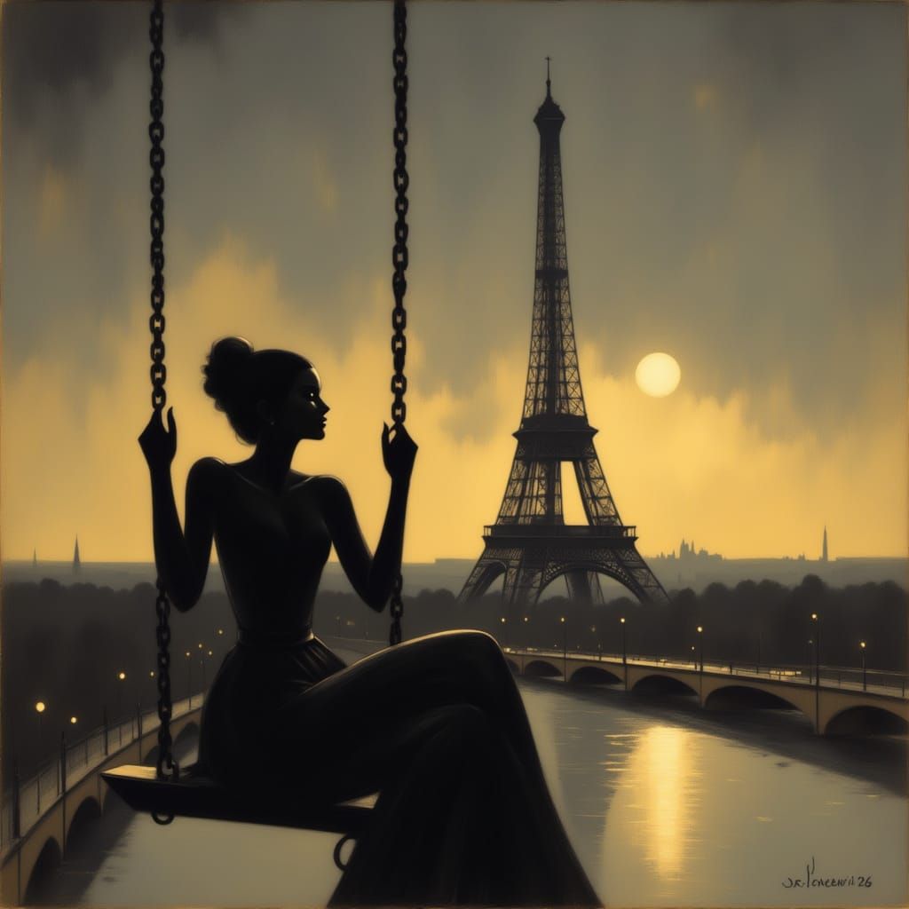 Woman on Sky Swing Over Paris