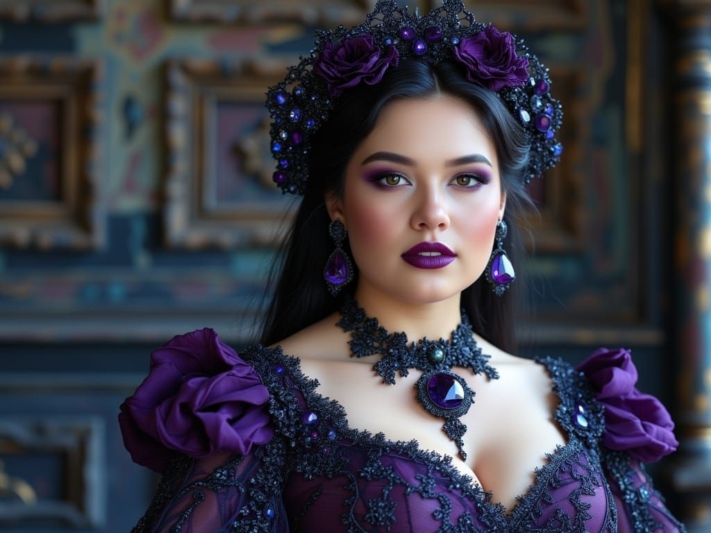 Gothic Wedding Gown in Rich Plum and Midnight Blue
