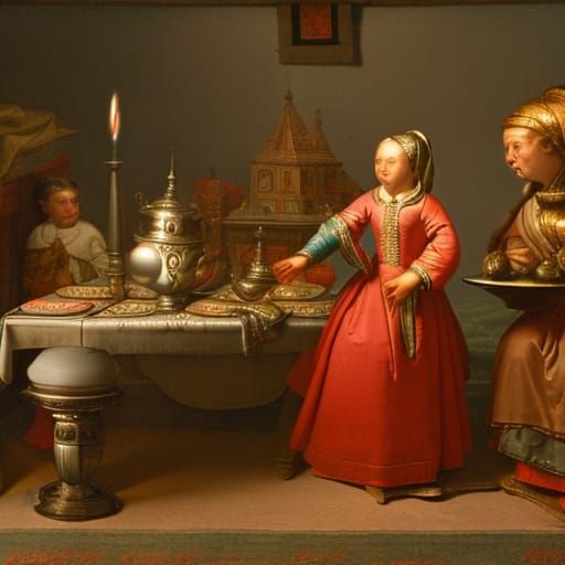 Dwarf Demands Food in Doll's House, Rendered in 3D