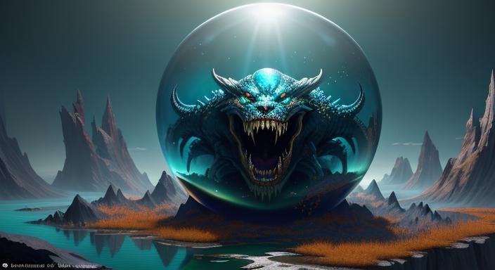Screaming Creature in Glass Sphere: 3D Cinematic Art