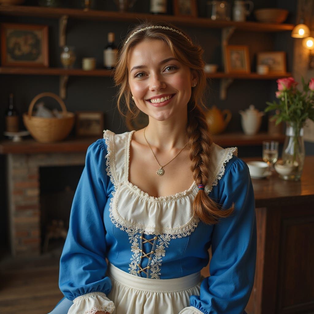 Charming Medieval Barmaid in Renaissance Style