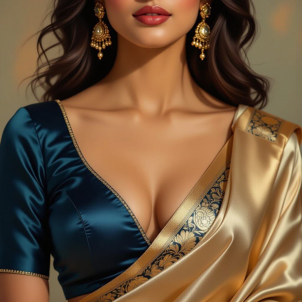 Young Indian Woman in Elegant Satin Blouse
