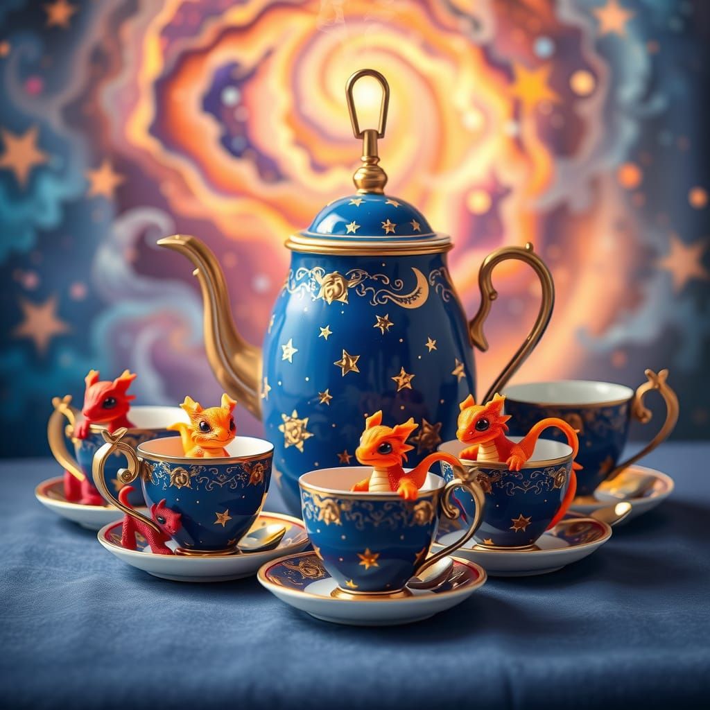 Whimsical 1990s-Inspired Moonlight Tea Set with Baby Dragons