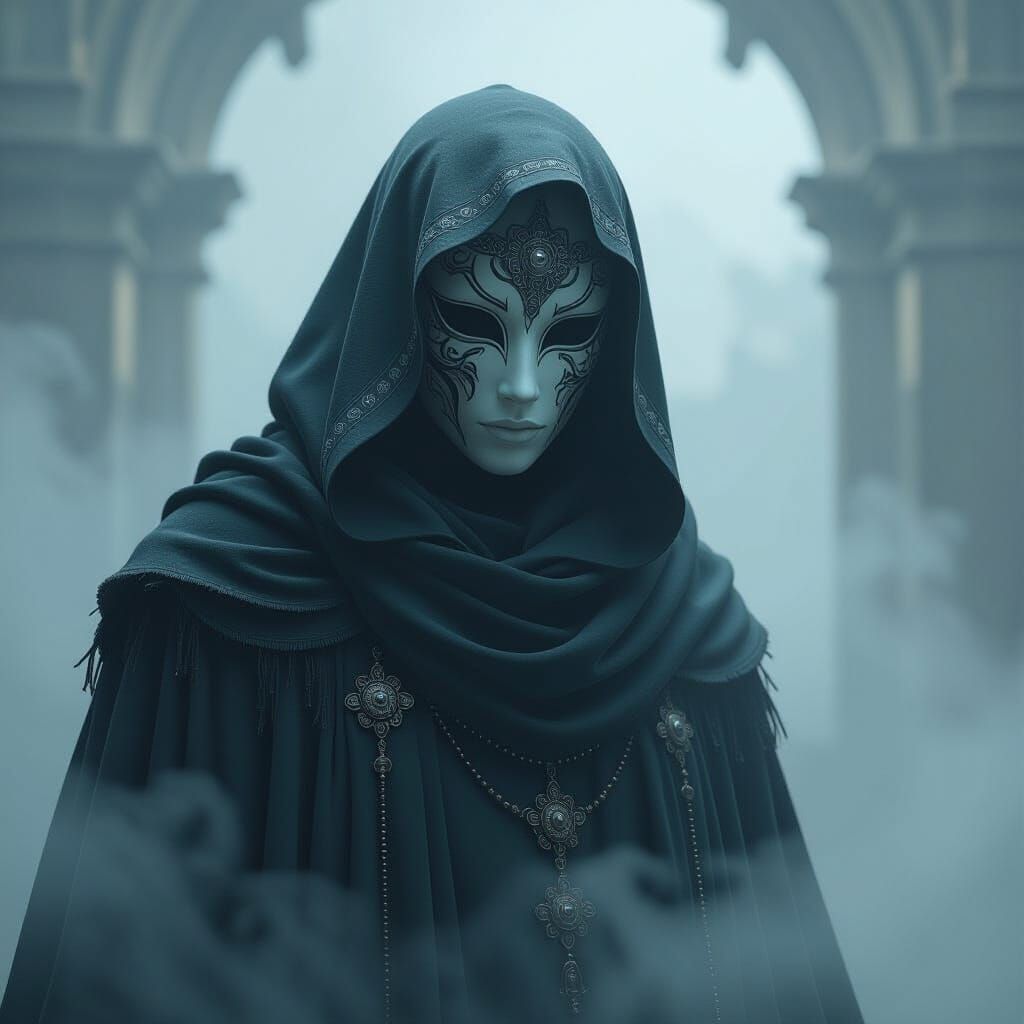 Mystical Masked Figure in Dark Fantasy Style