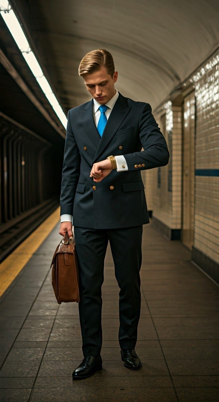 Chiseled Lawyer in Moody Subway Setting