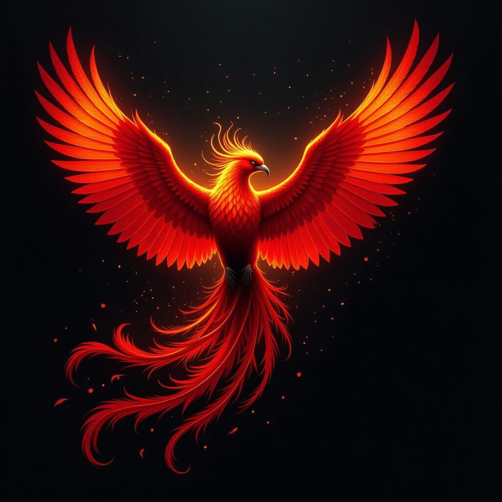 Phoenix Rebirth in Molten Gold and Crimson Feathers