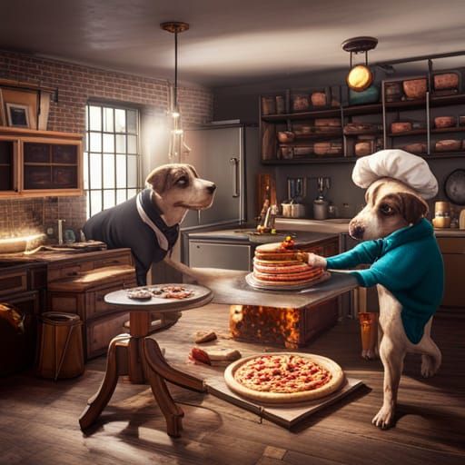 Puppies Cooking Pizza: Detailed Matte Painting