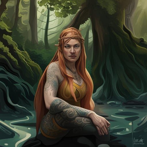 Viking Woman Portrait in Forest, Detailed Digital Art