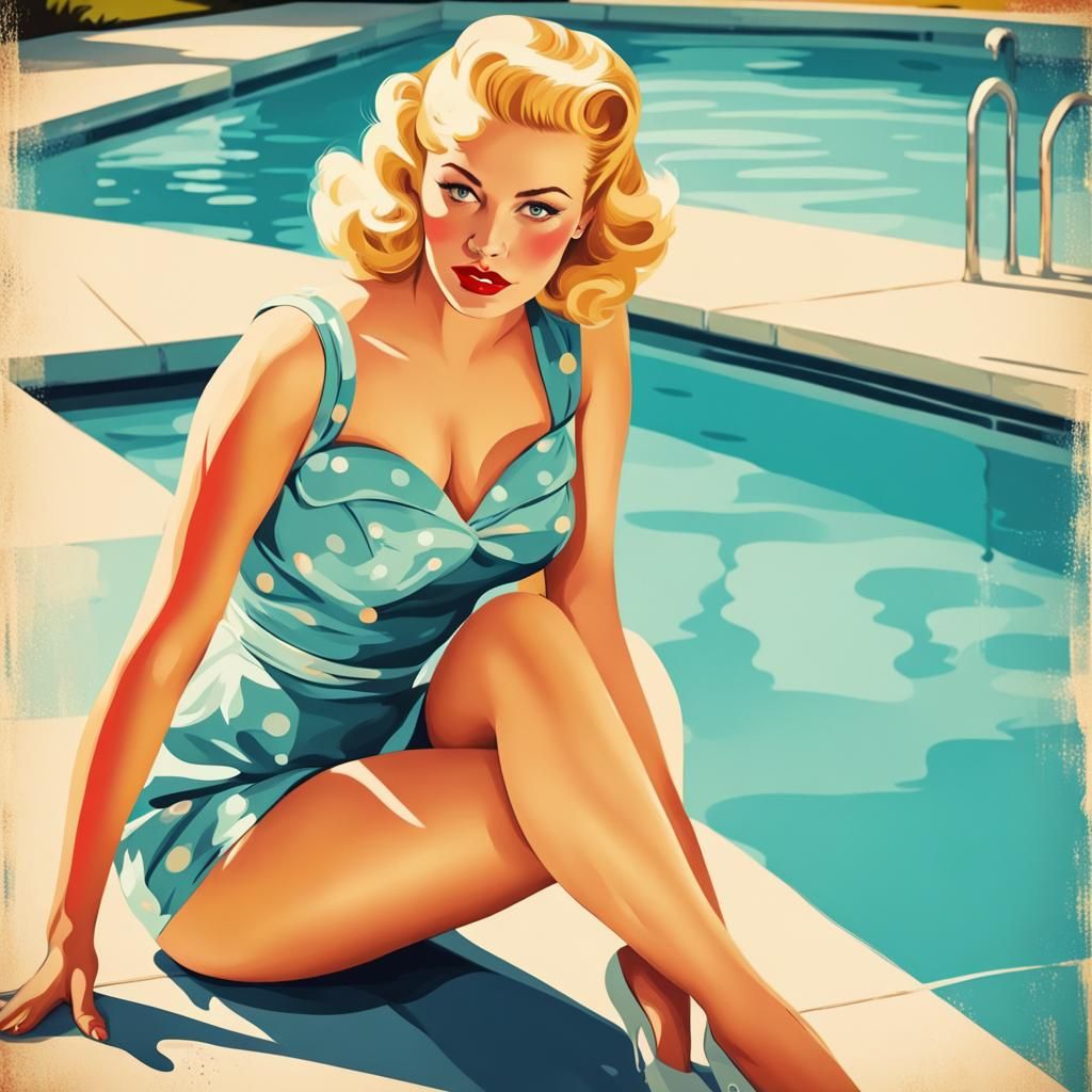 Retro 50s Blonde Pin-Up Girl Poster Art