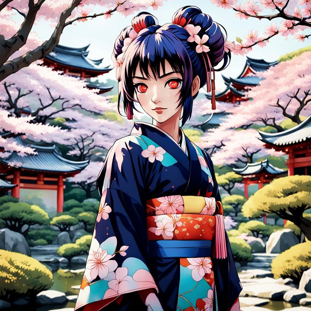 Anime Jester Girl in Kimono: Studio Trigger Style