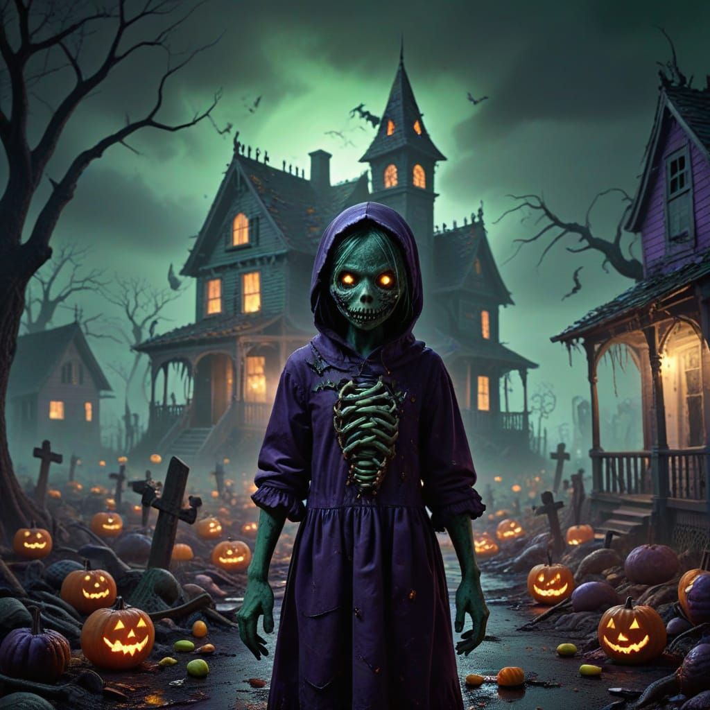 Halloween Street Scene: Cursed Candy Zombies Emerge