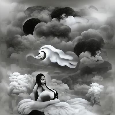 Monochrome Goddess in Ethereal Cloudscape