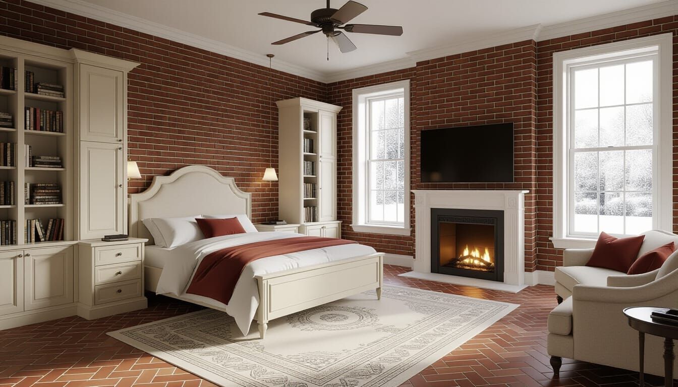 Charming Victorian Bedroom with Snowy View