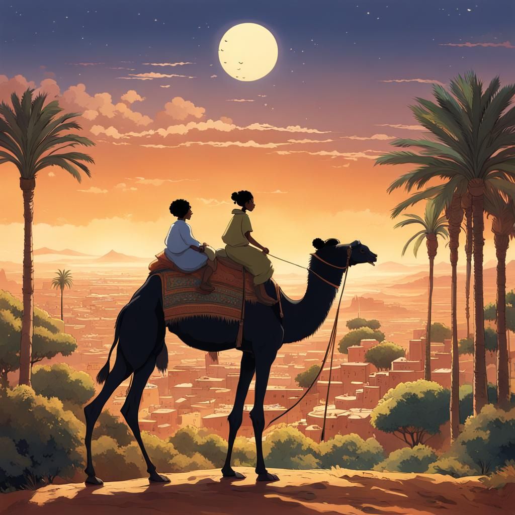 Moroccan Camel Ride in Studio Ghibli Anime Style