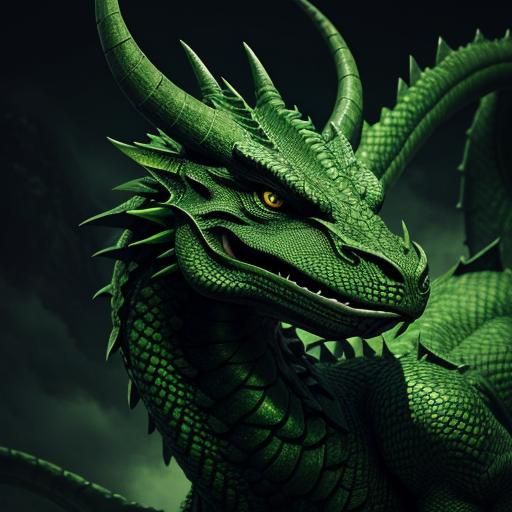 Hyperrealistic Green Dragon in Cinematic Style