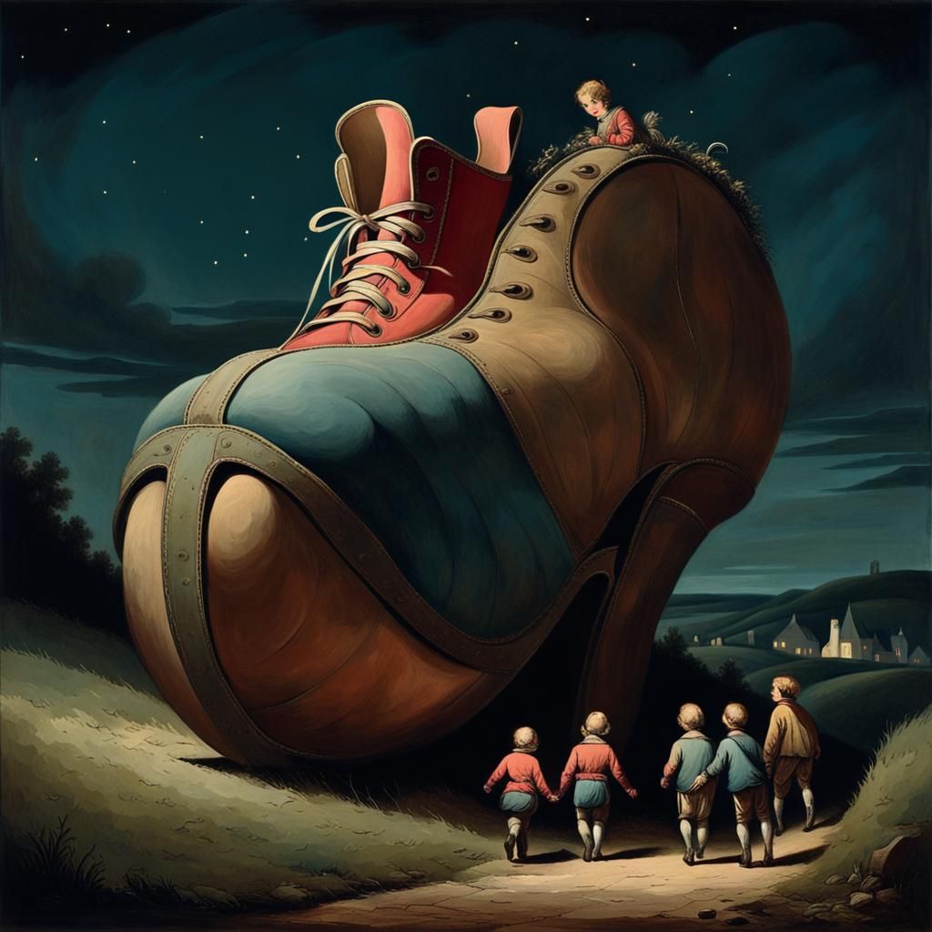 Children Escape Giant Shoe, 18th Century Abstract