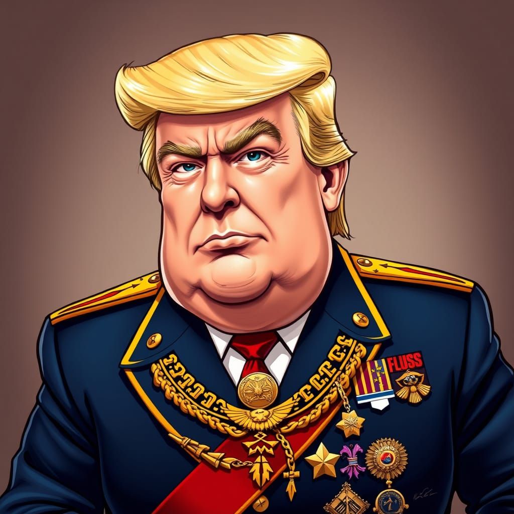 Satirical Caricature of a Dictator in Military Uniform