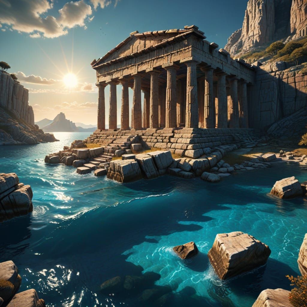 Epic Greek Temple on Island in Cinematic Style