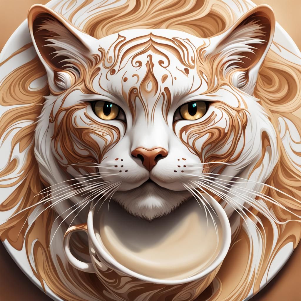 Abstract Feline Latte Art in Hyperrealism