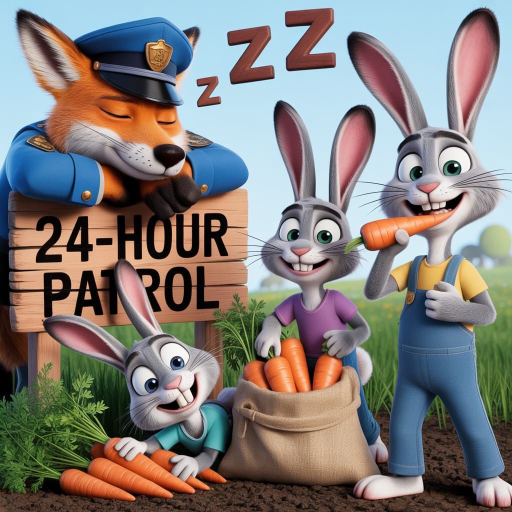 Sleeping Fox Officer in Pixar-Style Carrot Patrol