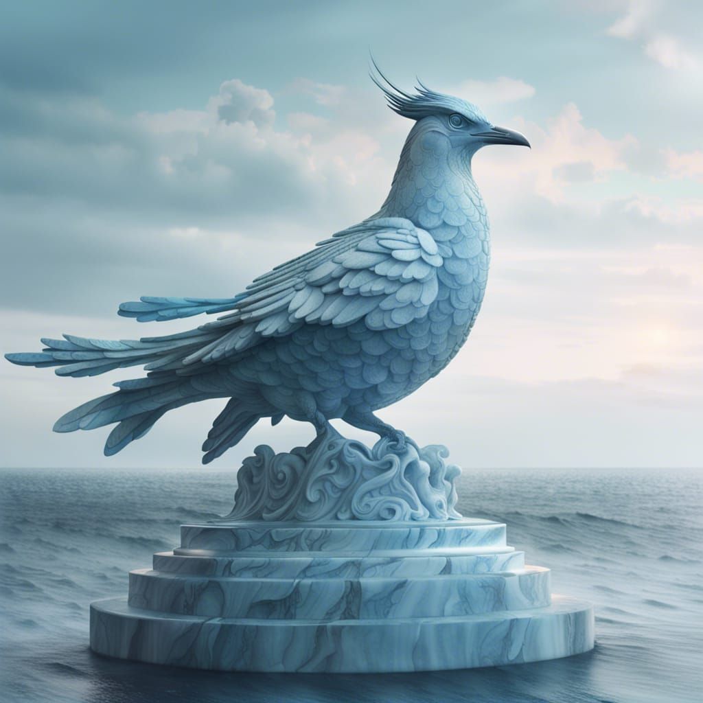 Marble Bird Statue on the Sea: Digital Matte Painting
