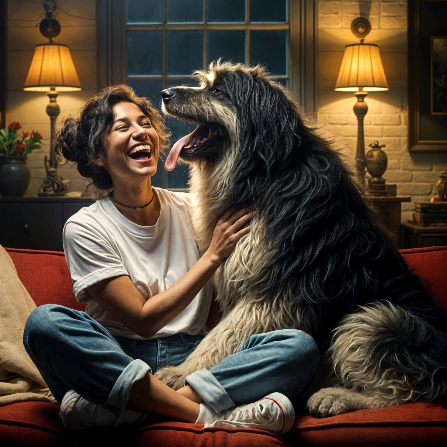 Victorian-Inspired Portrait of a Woman and Her Loyal Compani...