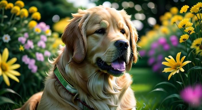 Golden Retriever in Verdant Field, Bokeh