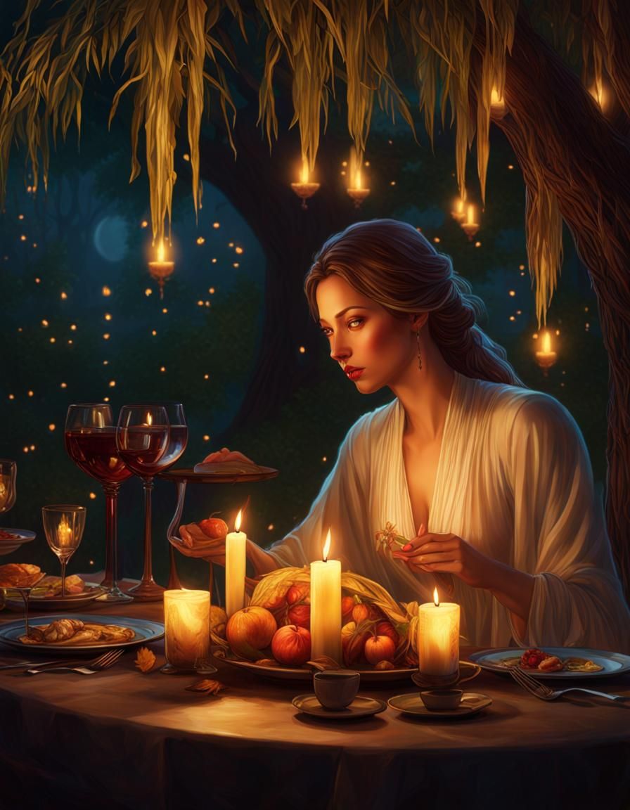 Alone or Not ?? ---
Candlelit Dinner Under the Weeping Willow Tree