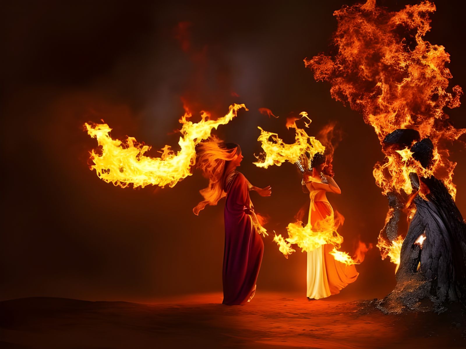 Colorful Fire Fairies and Entities in Fantasy Setting