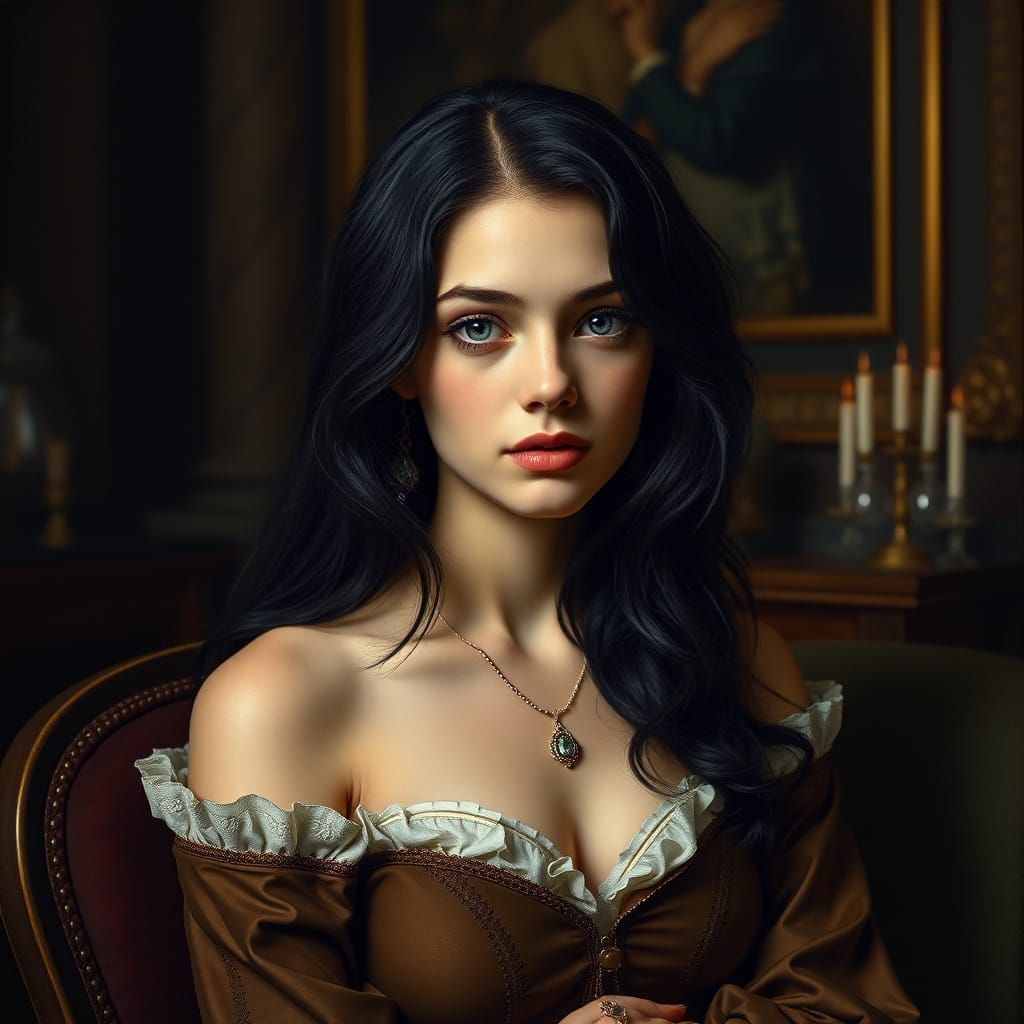 Elegant Young Woman Portrait in Old Master Style