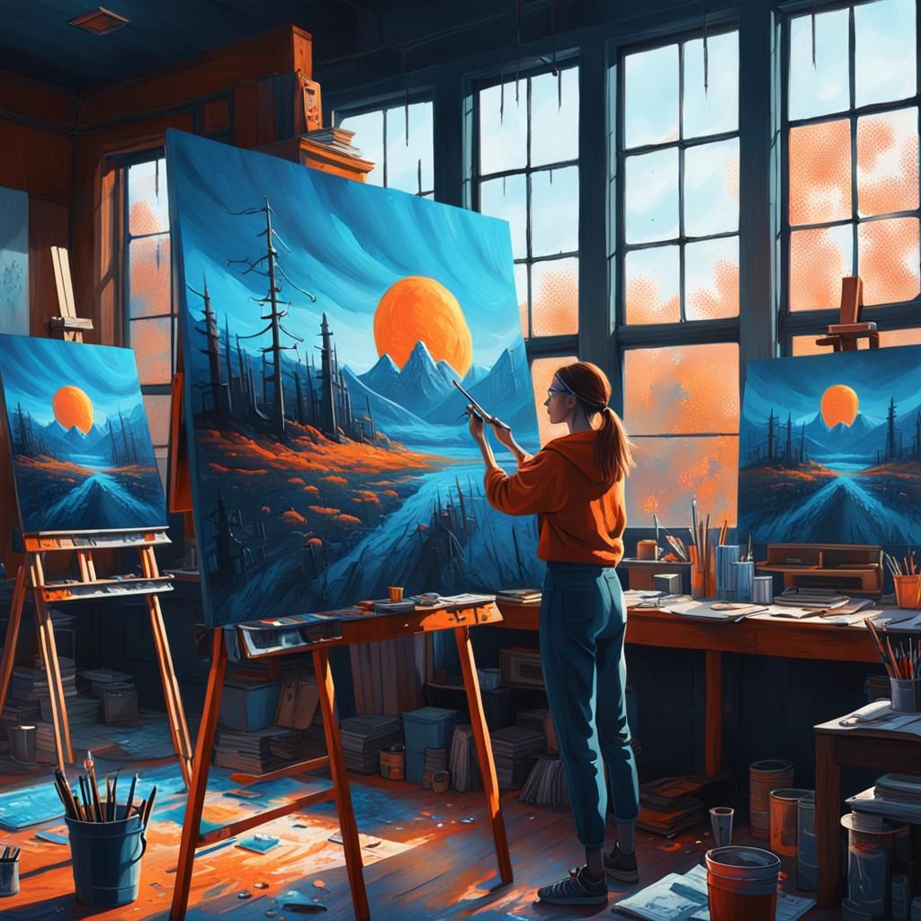 Girl Painting Vibrant Artwork in Art Class