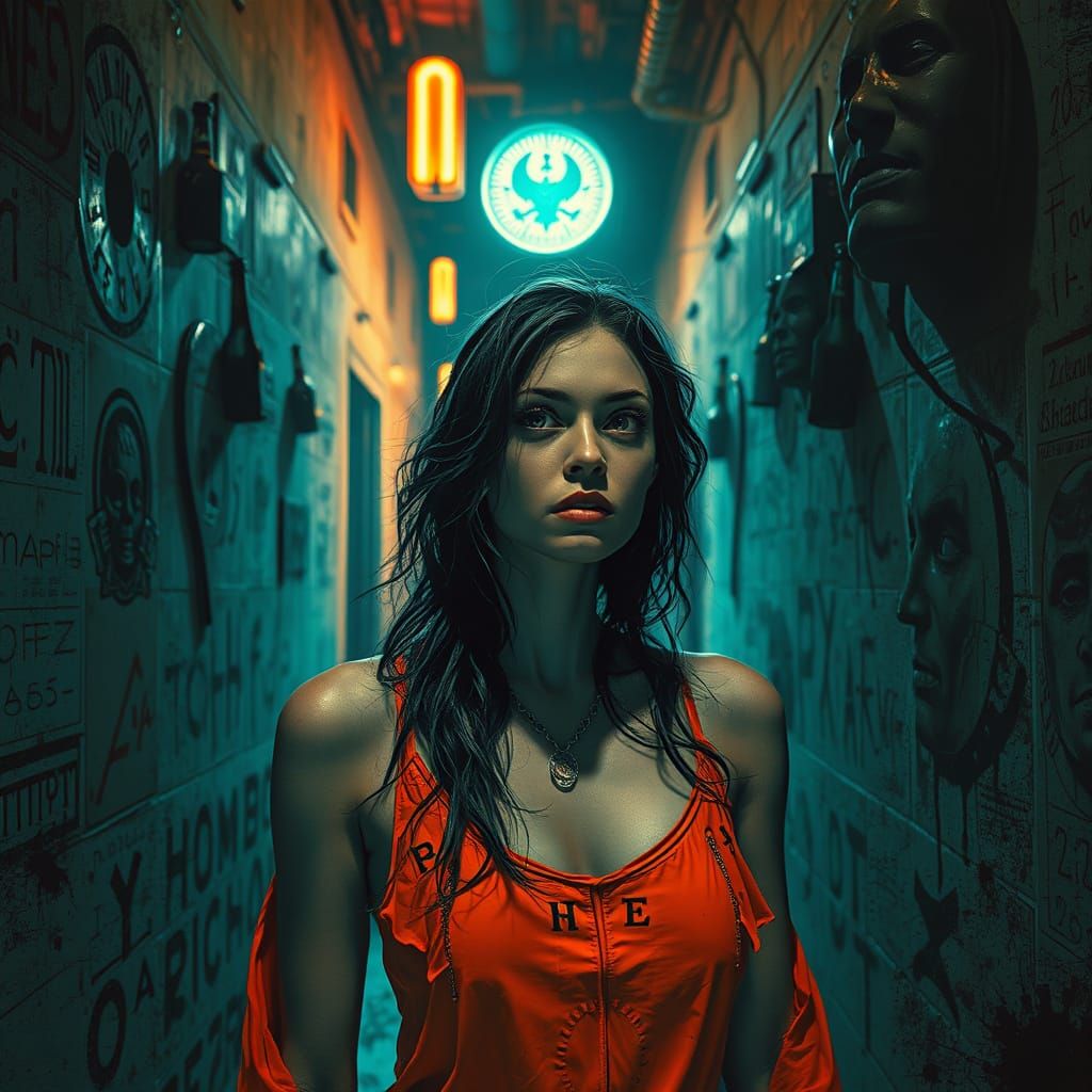 Dystopian Woman in Dimly Lit Alleyway