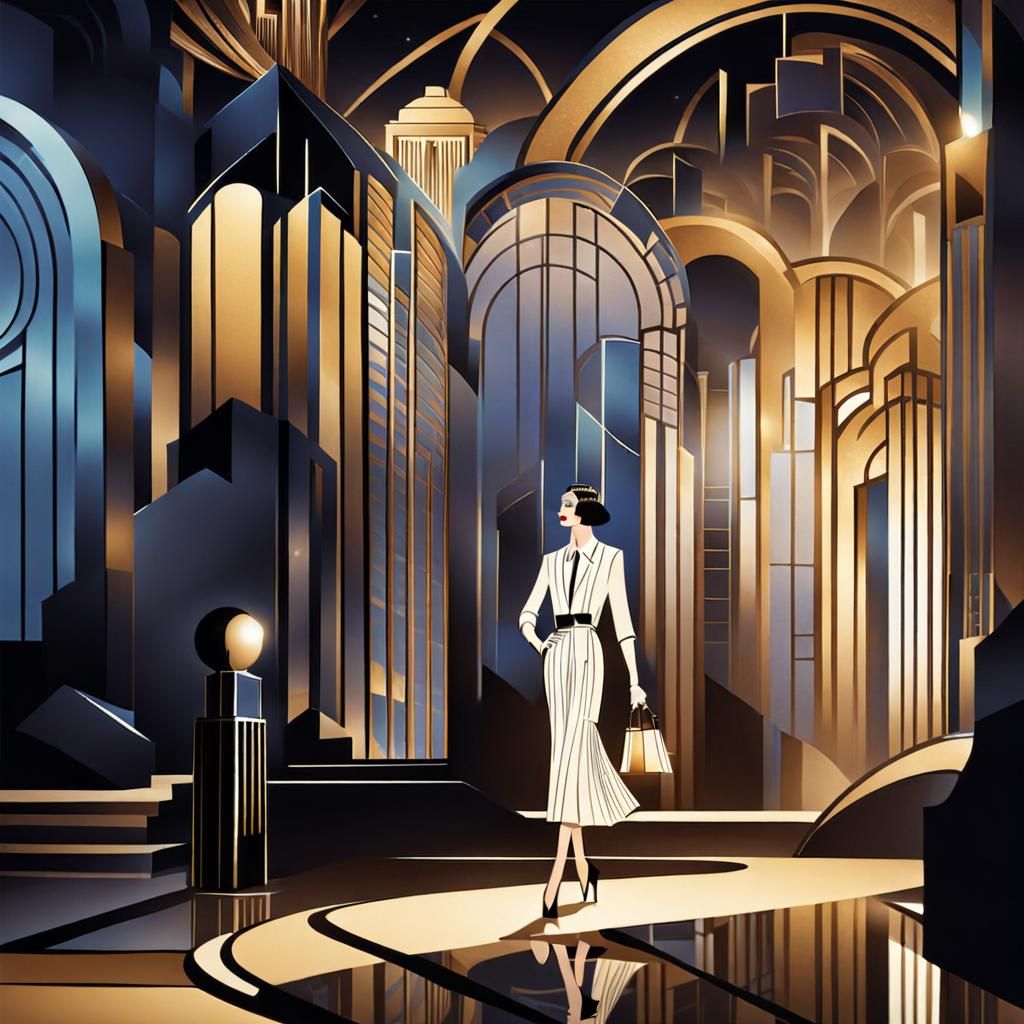 Elegant Woman in an Art Deco Style Setting