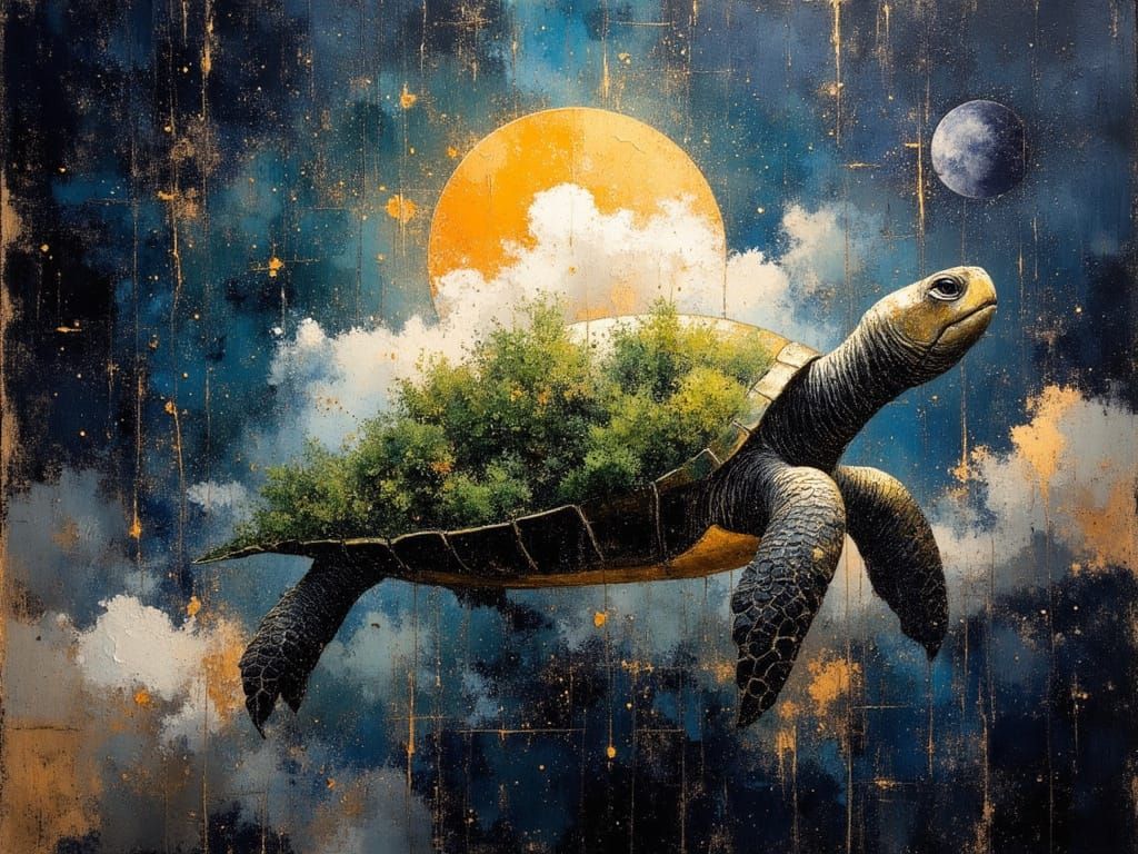 Cosmic Turtle Carrying Earth in Space