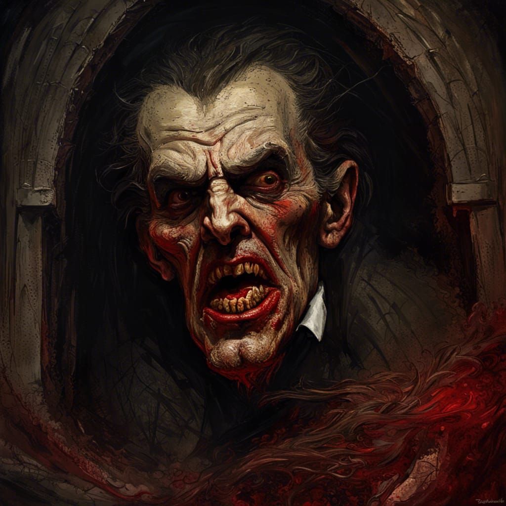 Disturbing Dracula Portrait in Gothic Impressionist Style