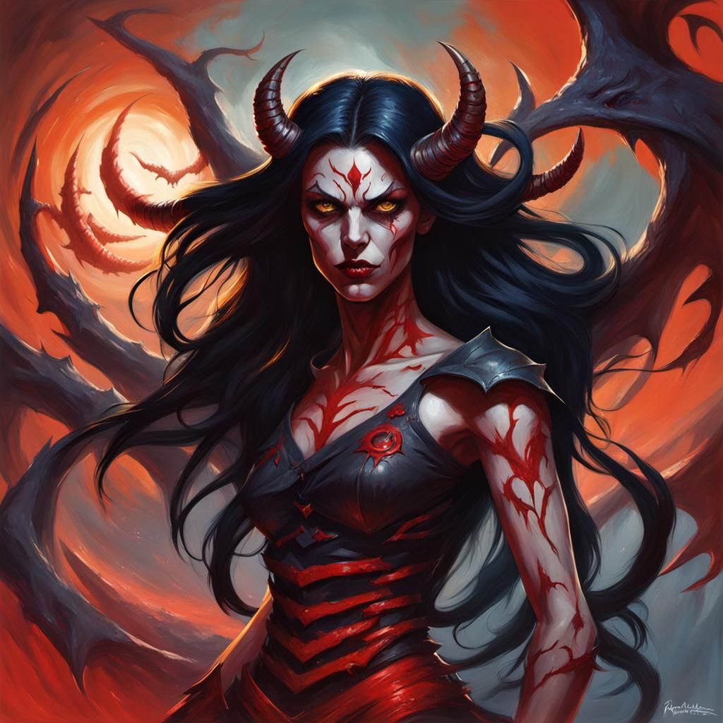 Sinister Female Demon in Dark Fantasy Style