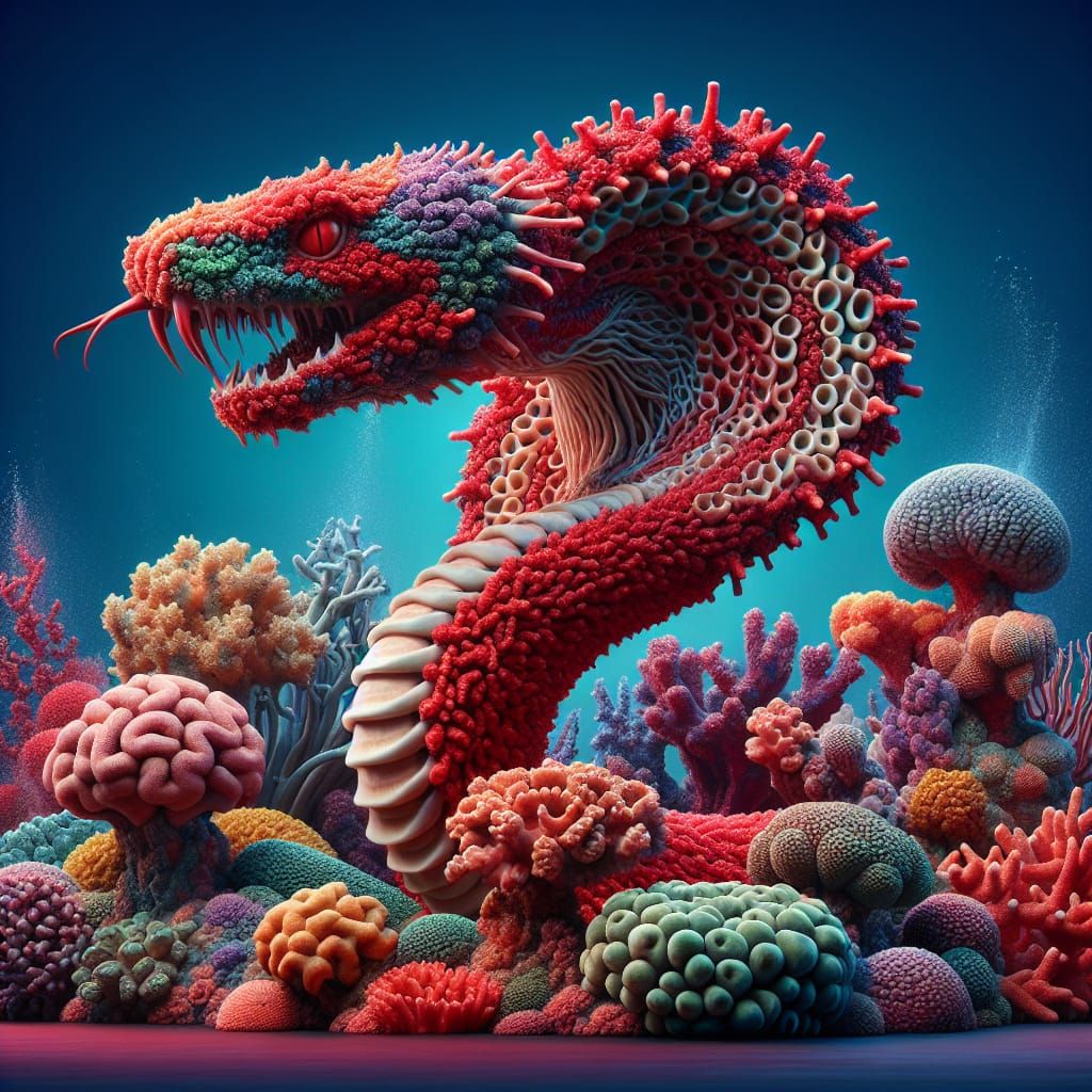 Coral Snake Statue: Hyperrealistic Splash Art